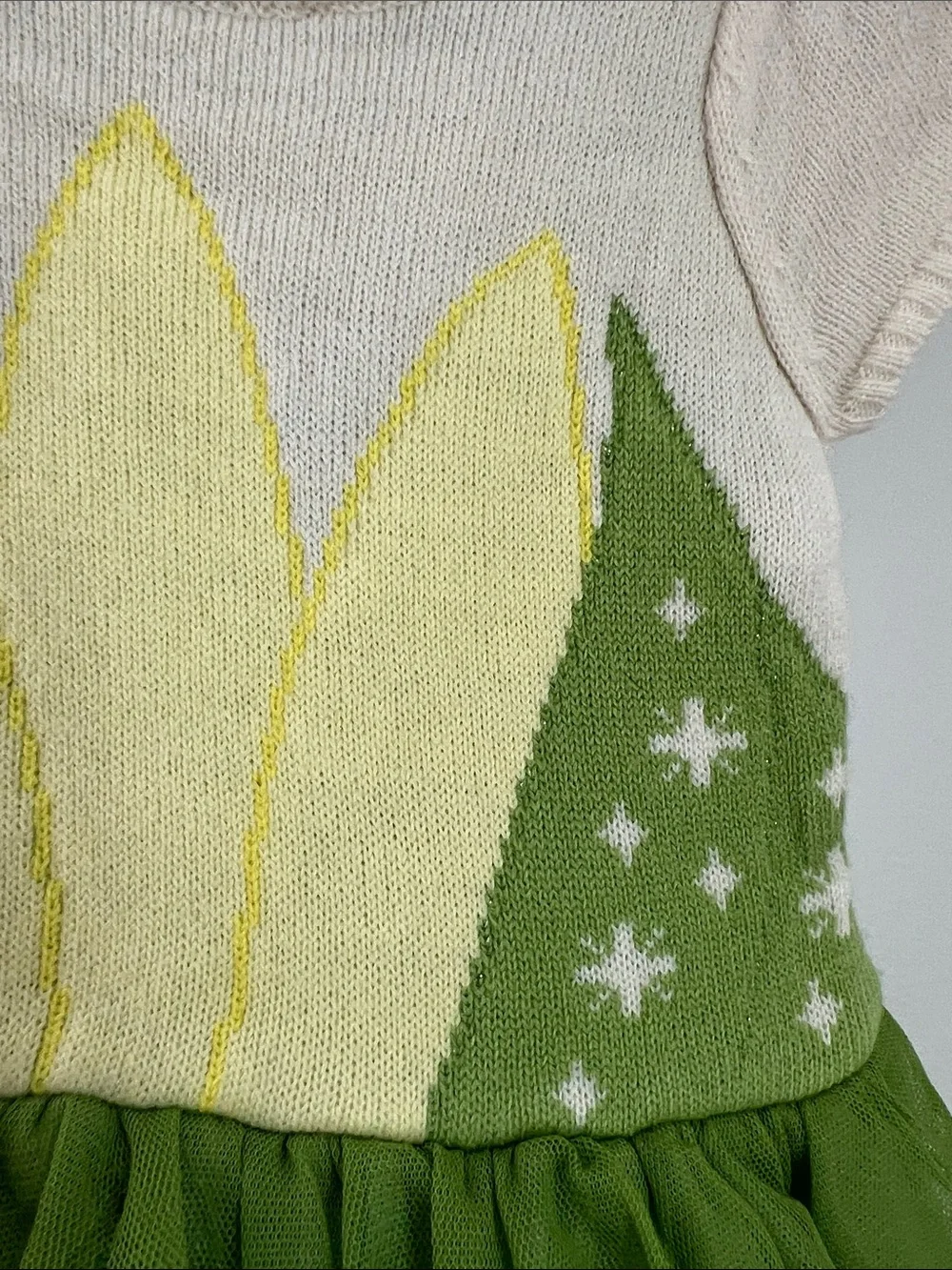 Disney | Princess Tiana Dress Cream & Green Yellow Petal Tulle Skirt Sz 18M
